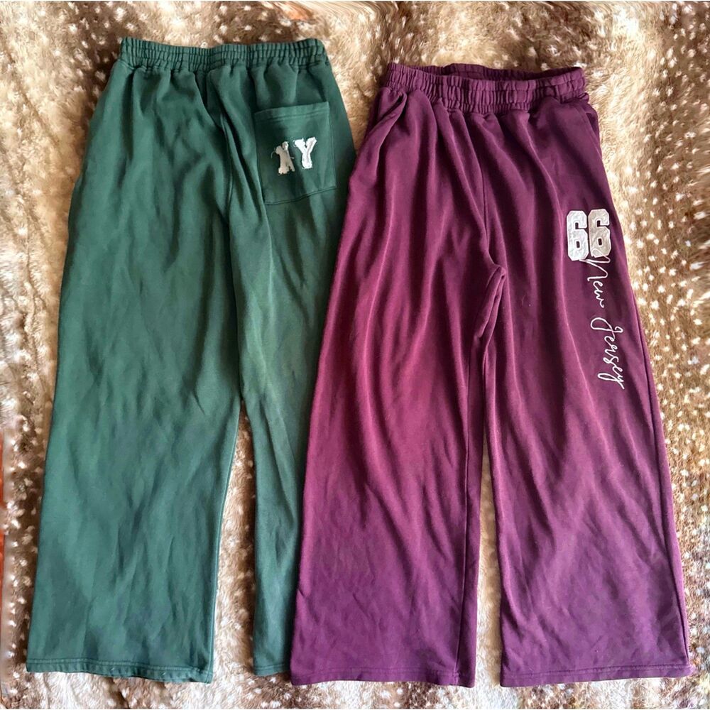 Boohoo wide leg sweatpants bundle burgundy DSGN + green NY size L